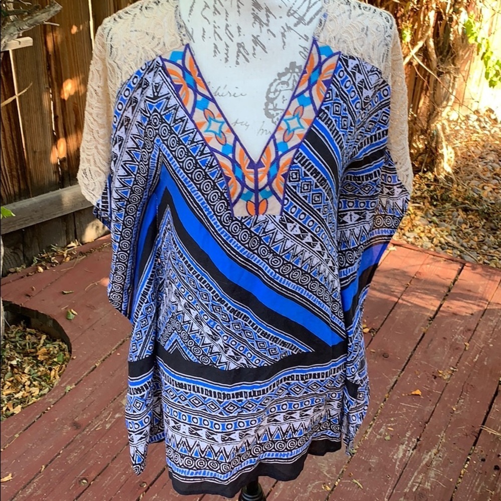 Boho loose fit colorful lace satin blouse